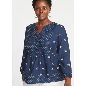 Old Navy Mixed Print Poet Sleeve Blouse Navy Size S